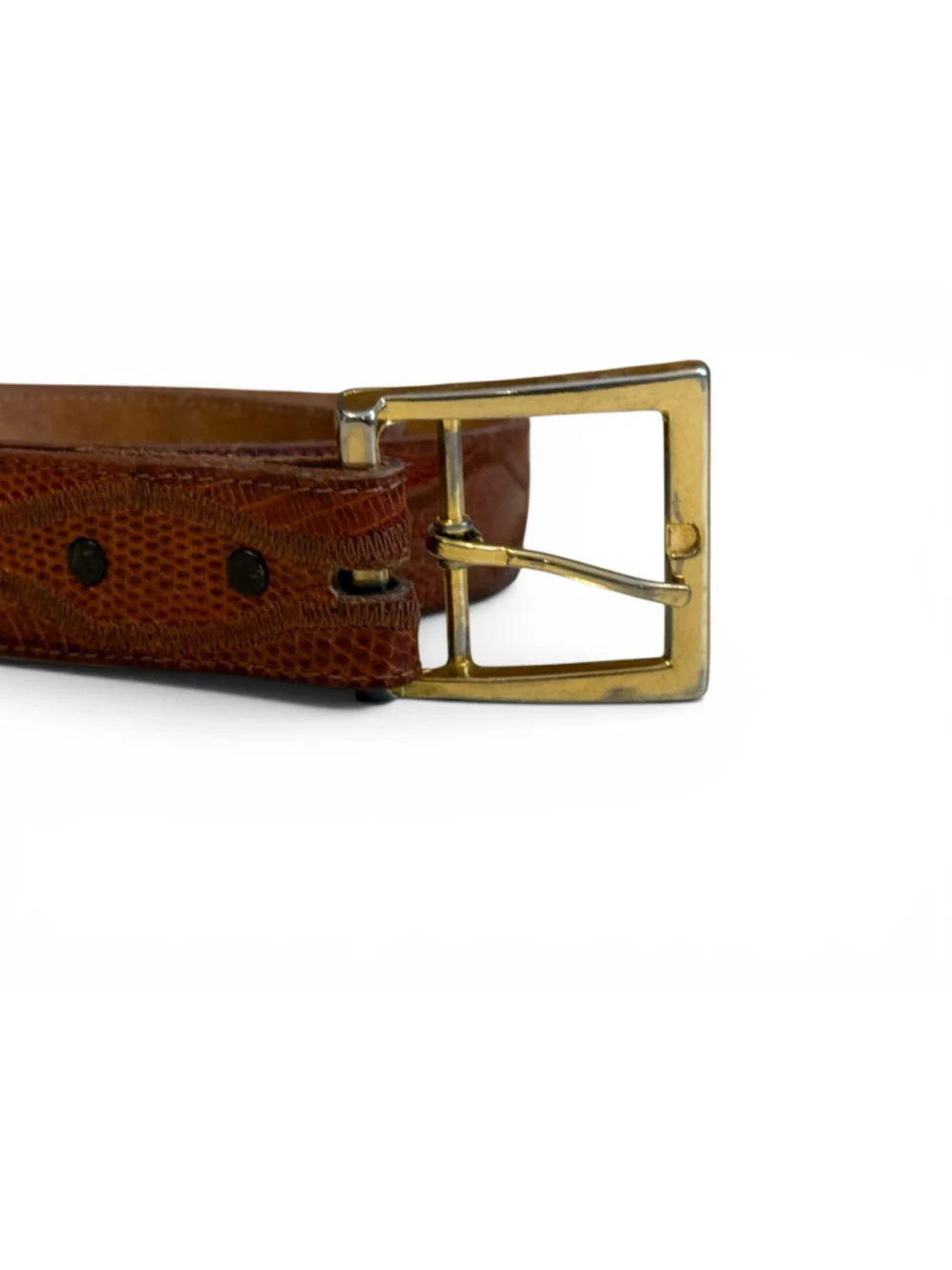 Vintage 80s Nocona Genuine Lizard Leather Belt Brown Gold Buckle Men’s Size 34